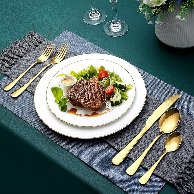 Gold Silverware Set, OGORI 30-Piece Gold Forged Stainless Steel Flatware Set, Service of 6
