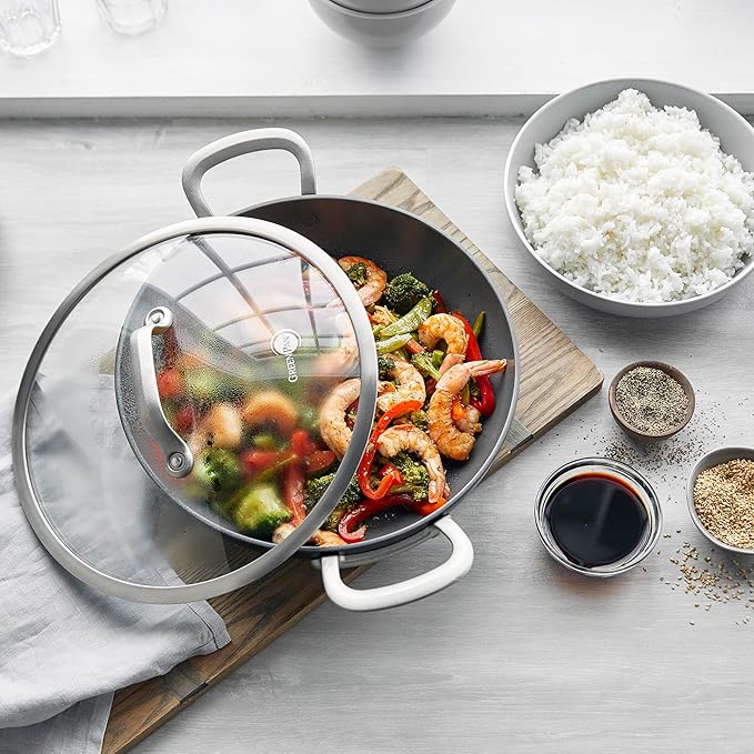 GreenPan Healthy Ceramic Nonstick 12" Everyday Frying Pan with 2 Handles and Lid, PFAS-Free, Multi Clad, Induction, Dishwasher Safe, Oven Safe, Black
