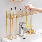 YCIA&DONE Bathroom Countertop Organizer Over The Faucet, Narrow Counter Organizers Above Sink, Table Mounted Faucet Sink Shelf for Kitchen, Toilet, Laundry(Amber Gold)