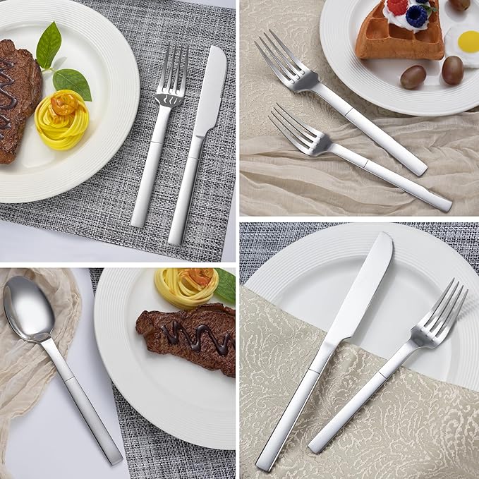 40Pcs Heavy Duty Silverware Set for 8, Scentlate Premium Stainless Steel Flatware with Unique Handle, Mirror Polished Modern Cutlery Utensils, Rust-Proof Dishwasher Safe Forks Spoons Knives
