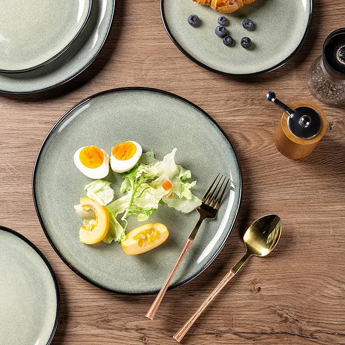 AmorArc Ceramic Dinnerware Sets,Handmade Reactive Glaze Stoneware Plates and Bowls Sets,Highly Scratch Resistant | Dishwasher & Microwave Safe Dishes Set,Service for 4 (12pc)