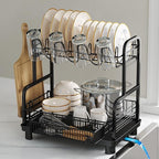 romision 2 Tier Compact Stainless Steel Dish Drainers Drying Rack for Kitchen Counter, Space Saving, Rust Proof Plate Strainers Holder On Countertop with Drainboard, Modern Black, Small