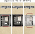 Over the Sink Expandable Dish Drainer Drying Rack In Stainless Steel for Small Kitchen, Counter Space Saving Modern Compact Metal Above Plate Dryer Strainer, Adjustable Hanging Inside Drain Holder