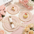 Liacere 350PCS Pink Plates Disposable-PinK Plates 50guest Baroque Plastic Dinnerware include 100Plates, 50Pack Pre Rolled Napkins with Silverware 50Cups Perfect for Wedding ＆ Party & Mothers Day