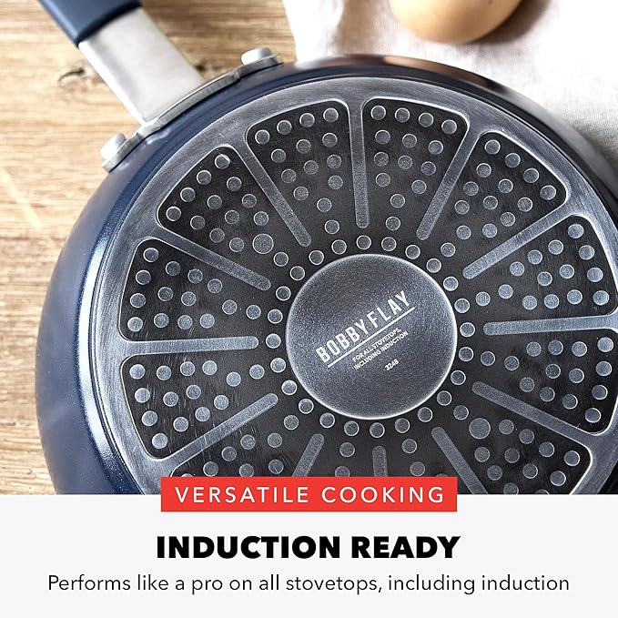 GreenPan x Bobby Flay 4.5QT Nonstick Saute Pan with Glass Lid, PFAS-Free Diamond Ceramic, Induction Suitable, Stay-Cool Silicone Handle, Easy Clean Dishwasher & Oven Safe, Navy Blue