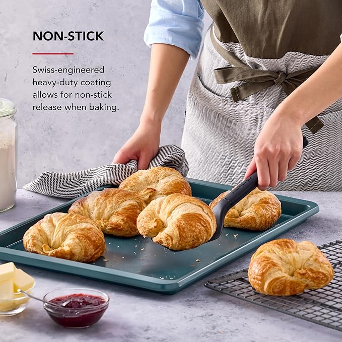 KitchenAid Nonstick Swiss Engineered Aluminized Steel Baking Sheet, Dishwasher Safe, Agave, 13x18 Inch