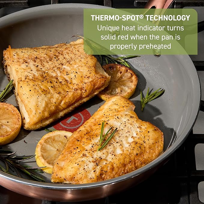 T-fal Preserve Ceramic, Non stick Cookware Set 13-Piece, Oven & Broiler Safe up to 350°F, Includes Stockpot, Saucepans, Frying Pans, Protectors, Pots and Pans, Rose Gold
