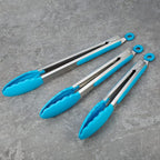3 Pack Blue Kitchen Tongs, Premium Silicone BPA Free Non-Stick Stainless Steel BBQ Cooking Grilling Locking Food Tongs, 9-Inch 10-Inch & 12-Inch