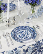 Hioasis 175PCS Blue Plastic Plates - Floral Disposable Dinnerware Set for 25 Guests, Include 50 Dinner & Dessert Plates, 75 Silver Cutlery, 25 Napkins, 25 Cups Perfect for Party (Art Style)