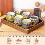 Henten Home Ceramic Coffee Mug Set of 6, 20 oz Colorful Coffee Cup with Handle, Boho Porcelian Mug for Cappuccino, Latte, Tea, Hot Chocolate, Cocoa, Microwave & Dishwasher Safe