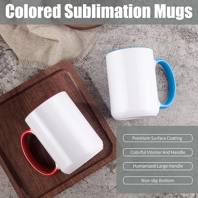 TANGLONG Sublimation Mugs 15 oz Set of 12 Sublimation Blank with Box Bulk Coffee Mugs Coffee Cups Tazas Para Sublimar 6 Assorted Colors