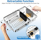 romision Expandable Dish Drying Rack Over The Sink Small Metal Stainless Steel Plate Holder for Compact Kitchen, Space Saving Modern Silver Hanging Drainer