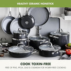 GreenPan Valencia Pro Ceramic Nonstick 22 Piece Cookware Set, Hard Anodized PFAS-Free Pots & Pans, Induction Ready, Compatible on All Cooktops, Dishwasher Safe, Oven Safe to 600F, Gray