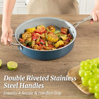 Nonstick Sauté Pan with Lid 5 QT Deep Frying Pan with Stainless Steel Helper Handle 12 inch Large Skillet Ceramic Jumbo Cooker for Healthy Cooking, Induction Compatible Cookware, PFOA Free