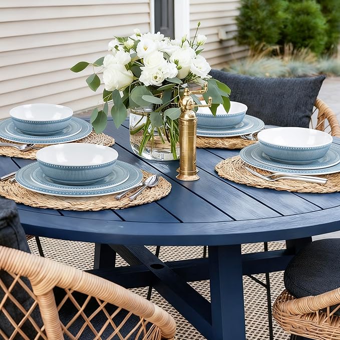AELS Melamine Dinnerware Set of 12 Pcs, Dinner Dishes Set for Indoor and Outdoor Use, Melamine Plates and Bowls Set for 4, Dishwasher Safe, Lightweight Unbreakable, BPA Free, Blue