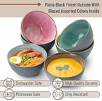 Brew To A Tea BTaT- Ceramic Cereal Bowls, 29 oz, 6 Pack, 6.3 Inches, Glazed Colors Inside, Chip-Resistant Dishwasher & Microwave Safe Bowls for Cereal, Soup, Salads, Snacks, Side Dishes