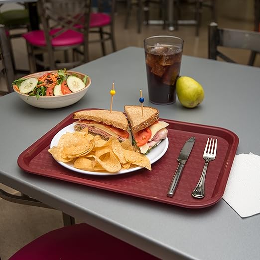 Carlisle FoodService Products Fast Food Cafeteria Tray 12" x 16", Durable Polypropylene Food Tray with Slip-Resistant Surface, Stackable for Cafes and Schools, BPA-Free, Burgundy (Pack of 24)