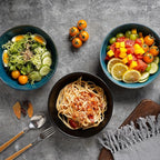 Selamica Ceramic Pasta Bowls Set of 4,Stackable Serving Bowl, Microwave Dishwasher Safe, Matte Black