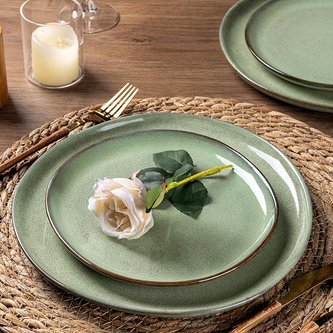 AmorArc Ceramic Dinnerware Sets,Handmade Reactive Glaze Stoneware Plates and Bowls Sets,Highly Scratch Resistant | Dishwasher & Microwave Safe Dishes Set,Service for 4 (12pc)