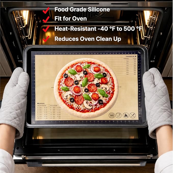 Silicone Pastry Mat with Measurements, 36 x 24 Inch Extra Thick Non-Slip Nonstick XL Baking Mat for Dough Rolling, Kneading, Fondant and Pie, Gray