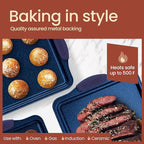 BAKKEN Kitchen Baking Pan Set - Nonstick Coating, Carbon Steel Bakeware Sets with Blue Silicone Handles, Baking Kitchen Essentials, PFOA, PFOS, PTFE Free, Oven Safe Tray (Up To 450° F), Set of 3