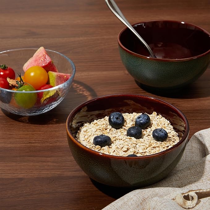 Pokini 5.5" Cereal Bowls & Dessert Bowls Set of 6-22 Oz Small Bowls for Kitchen-Ceramic Bowl for Cereal, Soup, Oatmeal, Salad, Ramen, Noodle, Rice, Yogurt-Dishwasher & Microwave Safe, Brown Green