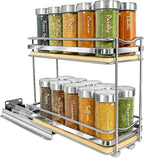 LYNK PROFESSIONAL® Élite™ Pull Out Spice Rack Organizer for Inside Kitchen Cabinets - 4-3/8 inch Wide - Slide Out Drawer – Wood/Chrome Sliding Spice Organization for cabinet - Spice Racks - 2 Tier