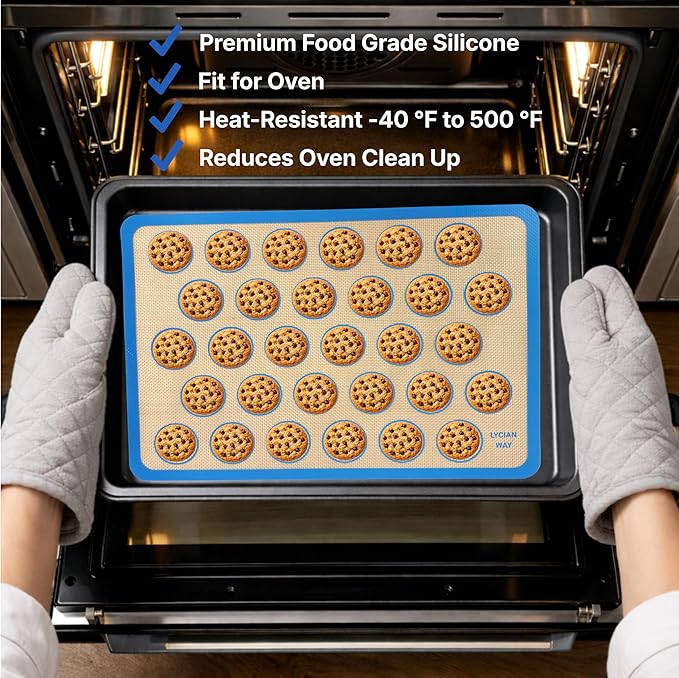 Macaron Silicone Baking Mats Set of 2, Half Sheet Nonstick Reusable Baking Sheet Liners for Macarons, Cookies and Pastry, Blue