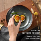 HaWare Plates and Bowls Set, Stoneware Dinnerware Sets, 18-Piece Hand-painted Dish Set for 6, Ceramic Dishware for Home Kitchen, Scratch Resistant, Microwave and Dishwasher Safe, Reactive Moss Green