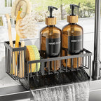 Cisily Kitchen Dish Soap Dispenser Set with 2 Pack 16.9oz Amber Glass Bottle and Sponge Holder, Dish Soap Dispensers with Adjustable Sponge Holder, Vintage Hand and Dish Soap Dispensers Set