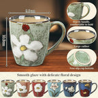 Maxdot 6 Pcs 12oz Ceramic Coffee Mugs Sets Glazing Process Cappuccino Mug Floral Ceramic Tea Cups Mother's Day Idea Gift for Women Mom Porcelain Cup for Coffee, Cocoa, Tea, Latte (Retro)