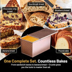 5-Pack Pullman loaf pan with Lid – Sourdough Loaf Pan Set, Includes Dough Scraper, Whisk, Silicone Cleaning Brush & Bread Cutter – Long Loaf Pan with Lid for Homemade Loaf