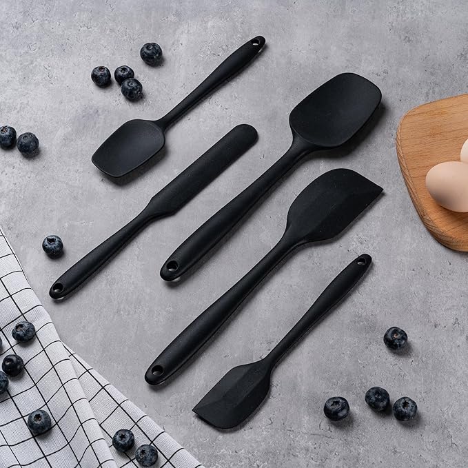 Silicone Spatula Set, 5 Piece Food Grade Rubber Spatulas for Baking, Cooking, and Mixing High Heat Resistant Non Stick Dishwasher Safe BPA-Free (Grey)