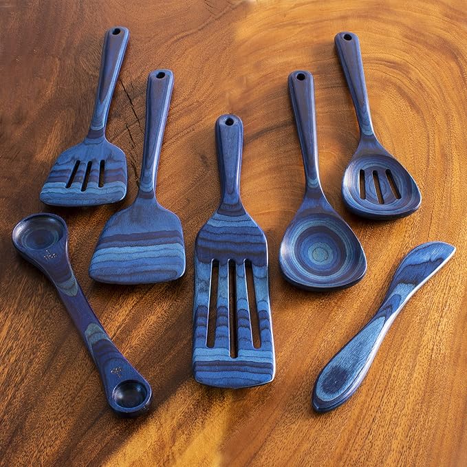 Totally Bamboo Baltique Malta Collection 7 Piece Cooking Utensil Set, Safe for Nonstick
