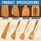 Wooden Kitchen Utensil Set of 4, Natural Wood Spoons and Spatulas, Non Toxic Eco Friendly Durable Wooden Turner and Spatula Set for Cooking. Perfect kitchen cooking utensils.