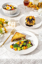FOBENTA 16-Piece Ceramic Plates and Bowls Set,Dual Bowl Dish Set with Dinner & Pasta Bowls，Elegant Embossed Dinnerware for Modern Homes,for Microwave & Dishwasher Safe
