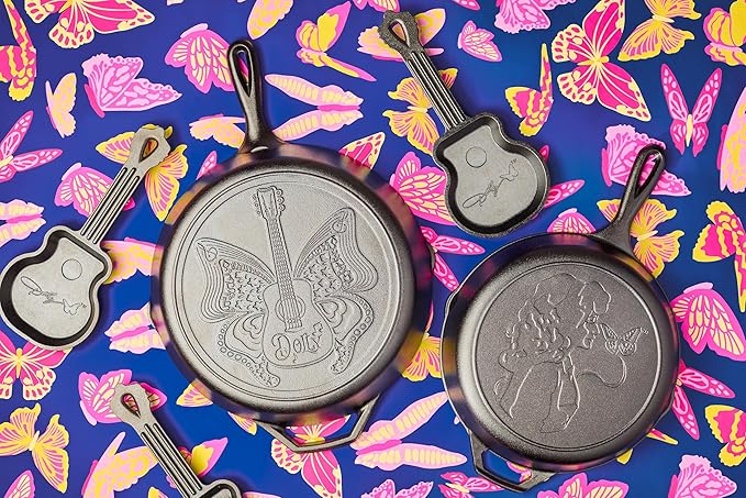 Lodge 4.5 Inch Dolly Parton Mini Rockstar Cast Iron Guitar Skillet - Hand Wash Only Collector’s Piece - Cast Iron Skillet for Single Serve or Decorative Use