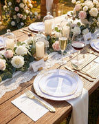 Nervure 350PCS Gold Plastic Dinnerware - White and Gold Disposable Plates for 50 Guests - 100 White Disposable Plates, 150 Plastic Silverware, 50 Cups, 50 Napkins for Wedding & Party