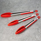 3 Pack Red Kitchen Tongs, Premium Silicone BPA Free Non-Stick Stainless Steel BBQ Cooking Grilling Locking Food Tongs, 9-Inch 10-Inch & 12-Inch