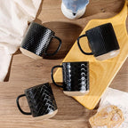 GBhome Coffee Mugs Set of 4, 12oz Handmade Stoneware Coffee Mugs Set with Large Handle for Cappuccino/Latte/Tea/Hot Cocoa, Dishwasher & Microwave Safe, Black