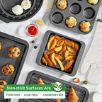 HONGBAKE Bakeware Sets, Baking Pans Set with Kitchen Oven Mitts, Nonstick Oven Pan for Kitchen with Wider Grips, 12-Piece Including Rack, Cookie Sheet, Cake Pans, Loaf Pan, Muffin Pizza Pan