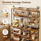 SUPERJARE Larger Bakers Rack with Power Outlets, 6-Tier Microwave Stand, Coffee Bar with 12 S-Shaped Hooks, Kitchen Shelf with Wire Basket, 47.2 x 15.5X 66.9 Inches, Rustic Brown