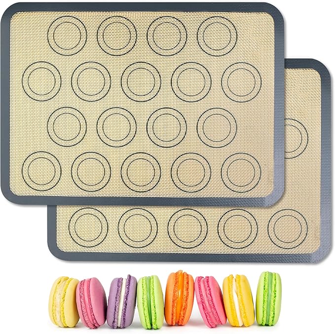 HOOMIL Macaron Silicone Baking Mats, 13"x9", Non-Stick, Reusable, Food Safe, Quarter Sheet Size Silicone Mat, Pack of 2