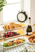 LAUCHUH Large 3 Tier Serving Stand Tiered Serving Trays with Collapsible Sturdier Rack Porcelain Serving Trays and Platters for Fruit Dessert Presentation Mother's Day Party Display Set, 14 Inch