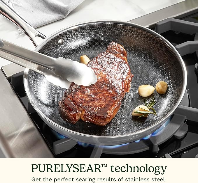 Cuisinart FusionElite+ Hybrid Nonstick Tri-Ply Stainless Steel Skillet, 10″ Skillet Frying Pan with PURELYSEAR Ceramic Nonstick Technology, Scratch Proof, Cool Grip Handles, Dishwasher Safe