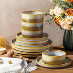 TheTerra Ceramic Dinnerware Sets for 6, 18 Pieces Porcelain Lightweight Plates and Bowls Sets, Scratch Resistant Dish Set, Oven & Microwave & Dishwasher Safe, Dusk Blue
