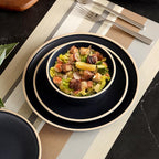 Melamine Dinnerware Sets for 4,12 Pcs Plate and Bowl Set,Unbreakable dish set,BPA Free,Suitable Indoors And Outdoors (Matte Black)