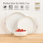 Ceramic Dinnerware Sets for 4,Handcraft Wavy Rim Stoneware Plates and Bowls Sets,Highly Chip and Crack Resistant | Dishwasher & Microwave & Oven Safe Dishes set,Service for 4 (12pc)-White &Wave