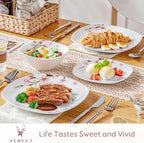 VEWEET Porcelain Dinnerware Set with Pink Floral, 12 PCS Including Dinner Plates, Dessert Plates and Cereal Bowls, Series Annie