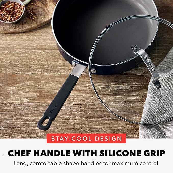 GreenPan x Bobby Flay 4.5QT Nonstick Saute Pan with Glass Lid, PFAS-Free Diamond Ceramic, Induction Suitable, Stay-Cool Silicone Handle, Easy Clean Dishwasher & Oven Safe, Black
